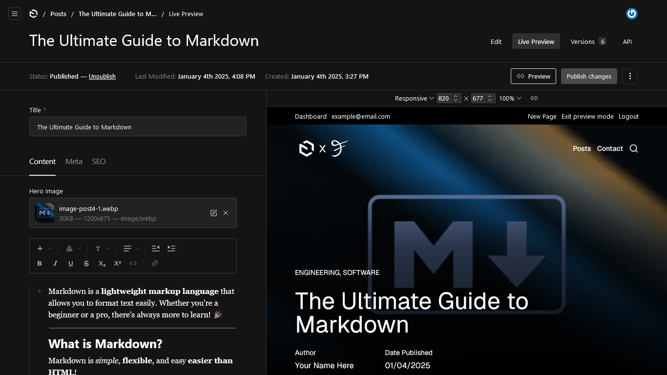 Screenshot of the Post Editor in dark mode